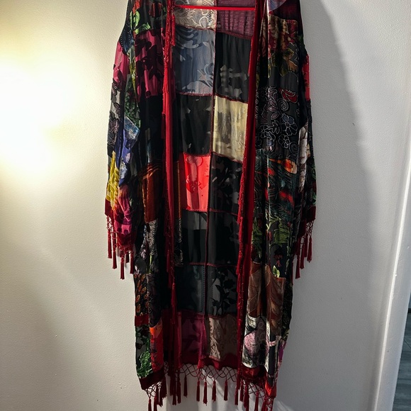 Chicos Silk Fringe Patchwork Jacket Vintage size medium large - Picture 2 of 10